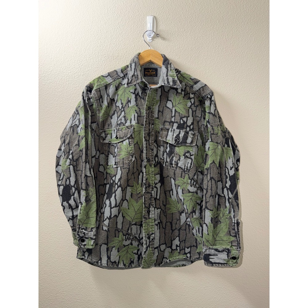 Men's VTG Deerskin Camo Flannel Button Up Shirt Size Large